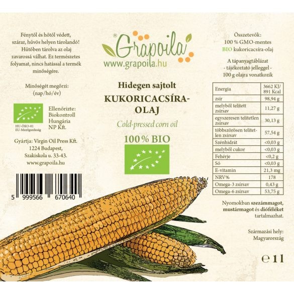 Bio kukoricacsiraolaj - Grapoila - 1 l