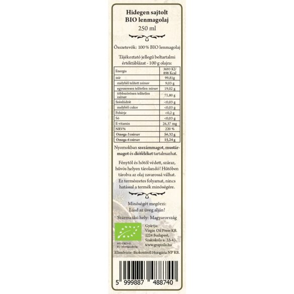 Organic linseed oil - Grapoila - 250 ml