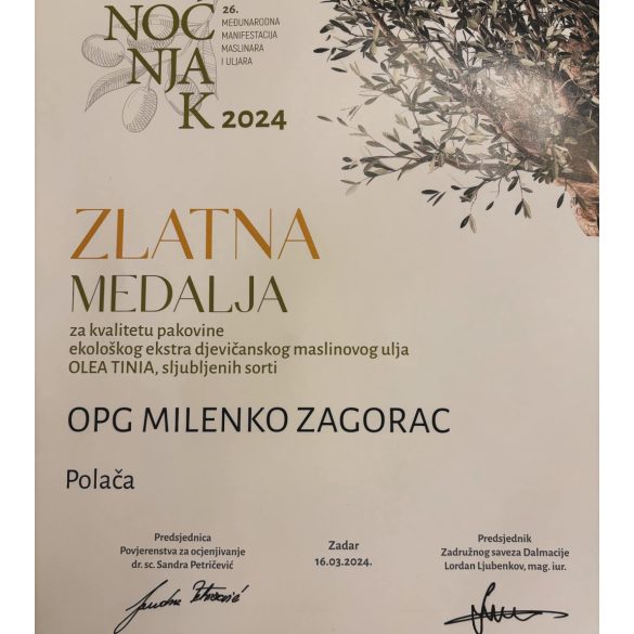 Olea Tinia – Leccino - bio extra szűz horvát olívaolaj 3 l 